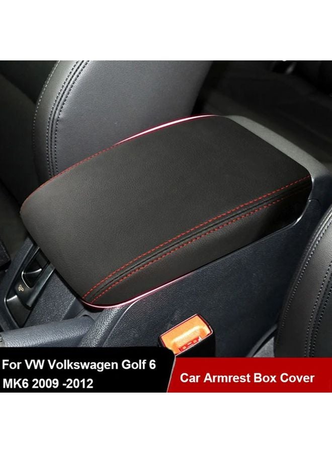 Vw Golf 6 MK6 2009 2012 غطاء مسند الذراع الأسود الأحمر غطاء وحدة التحكم من الجلد الاصطناعي الفاخر واقي الغطاء - Image 1